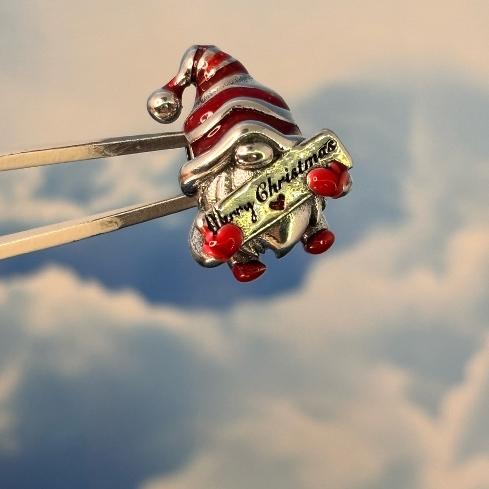 Sterling silver Santa Christmas elf gnome with Red and Silver charm bead